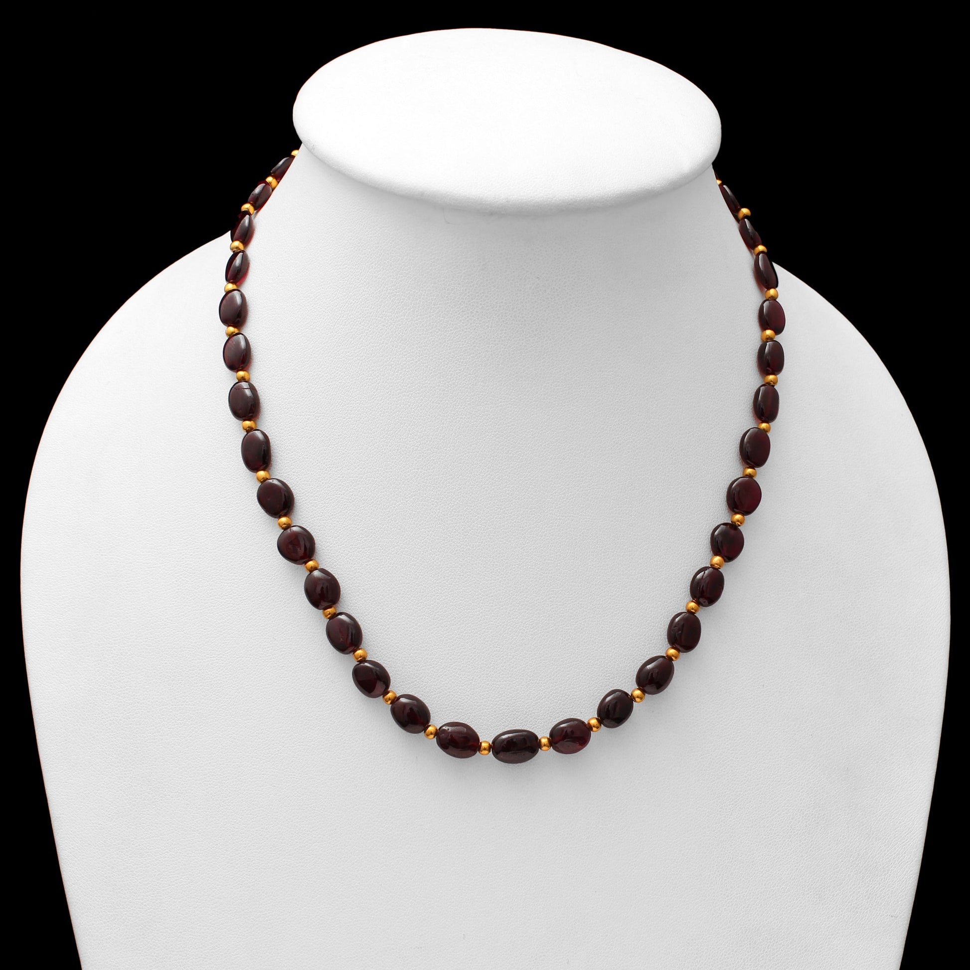 AAA++ Natural Garnet Smooth Beaded Silver Necklace GemsRush