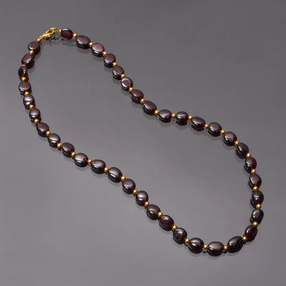 AAA++ Natural Garnet Smooth Beaded Silver Necklace GemsRush