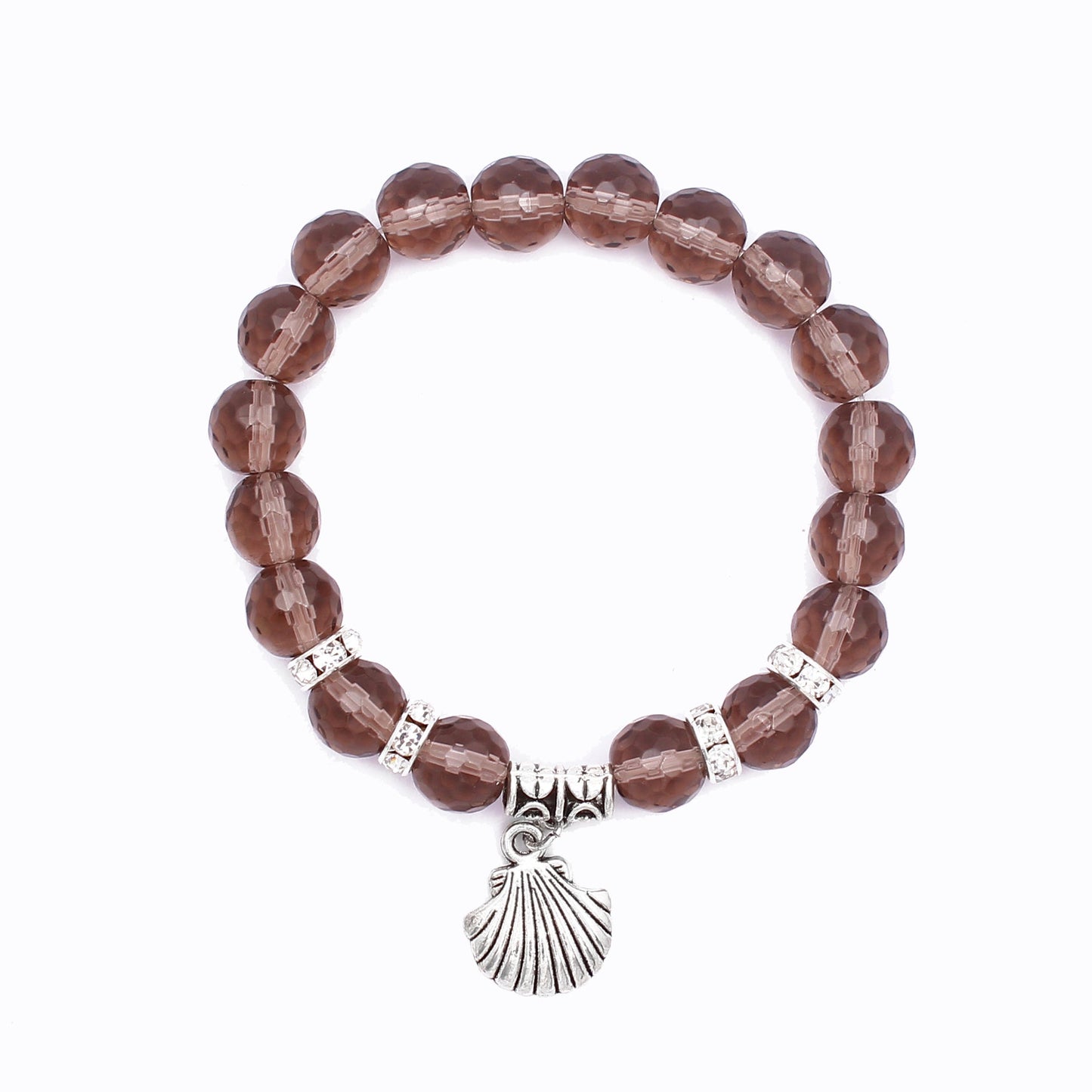 Trendy Smoky Quartz Beaded Bracelet With Shell Charm