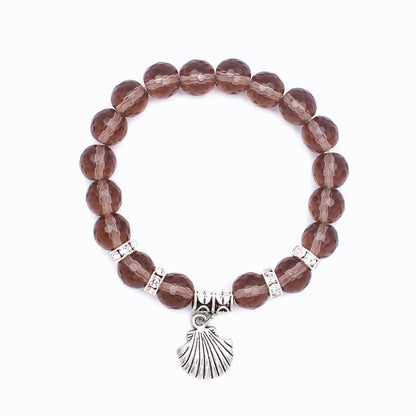 Trendy Smoky Quartz Beaded Bracelet With Shell Charm