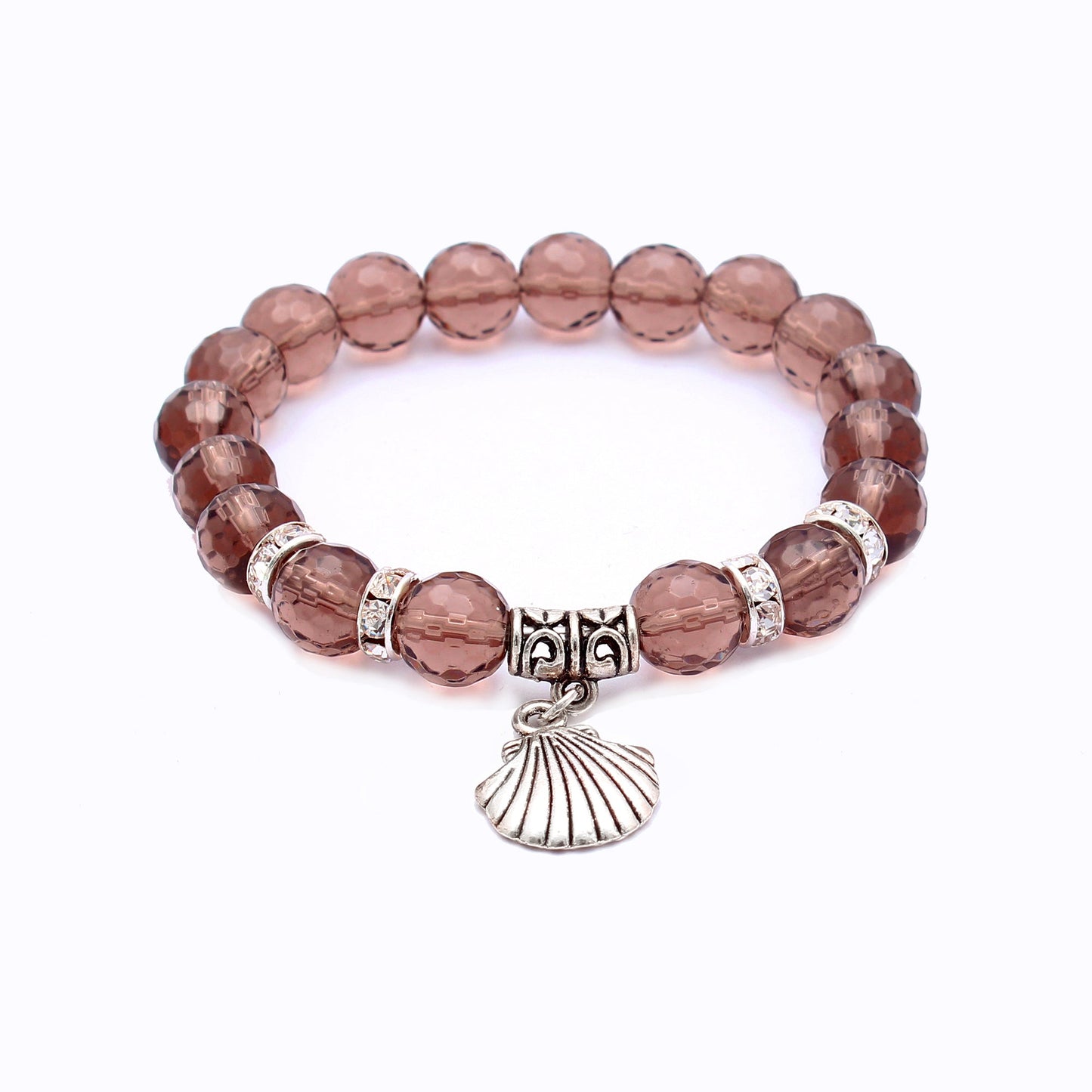 Trendy Smoky Quartz Beaded Bracelet With Shell Charm