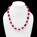 Ruby Quartz Bricks and Pearls Handcrafted Necklace with 925 Sterling Silver Chain