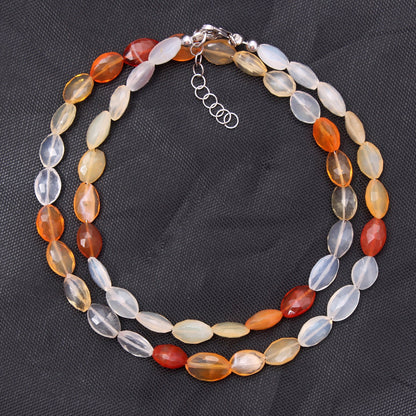 Mexican Fire Opal Faceted Gemstone Necklace, Oval Beaded Necklace