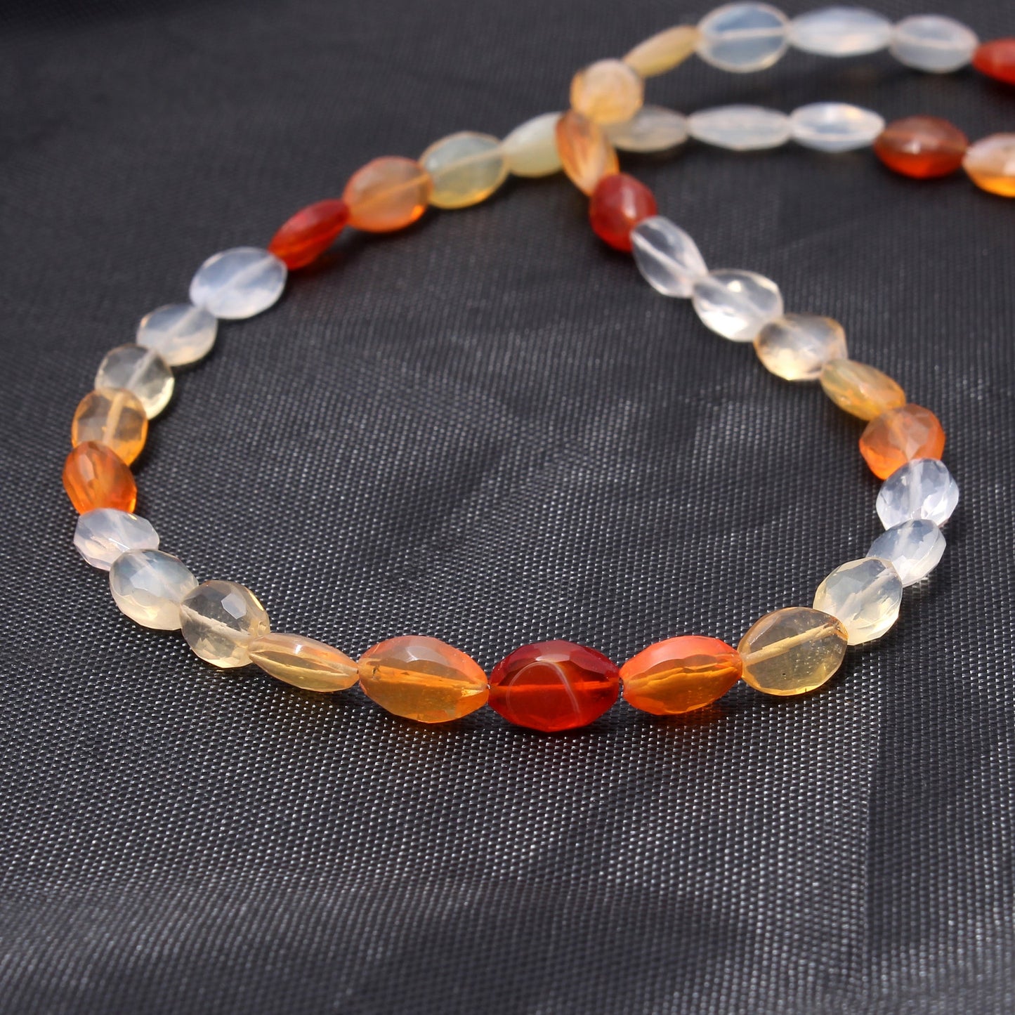 Mexican Fire Opal Faceted Gemstone Necklace, Oval Beaded Necklace