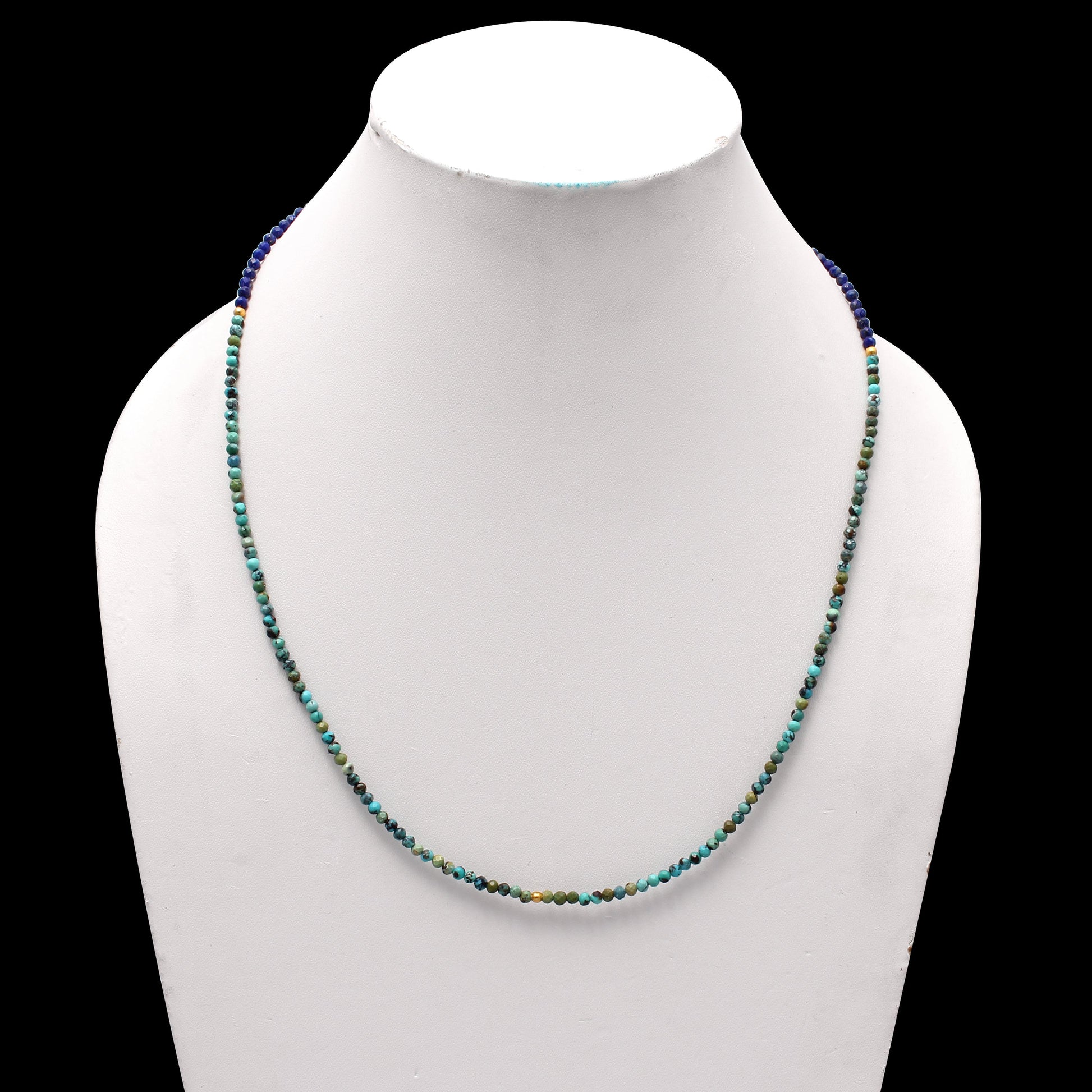 Natural Turquoise Lapis Micro Faceted Beads 18 Inches Necklace