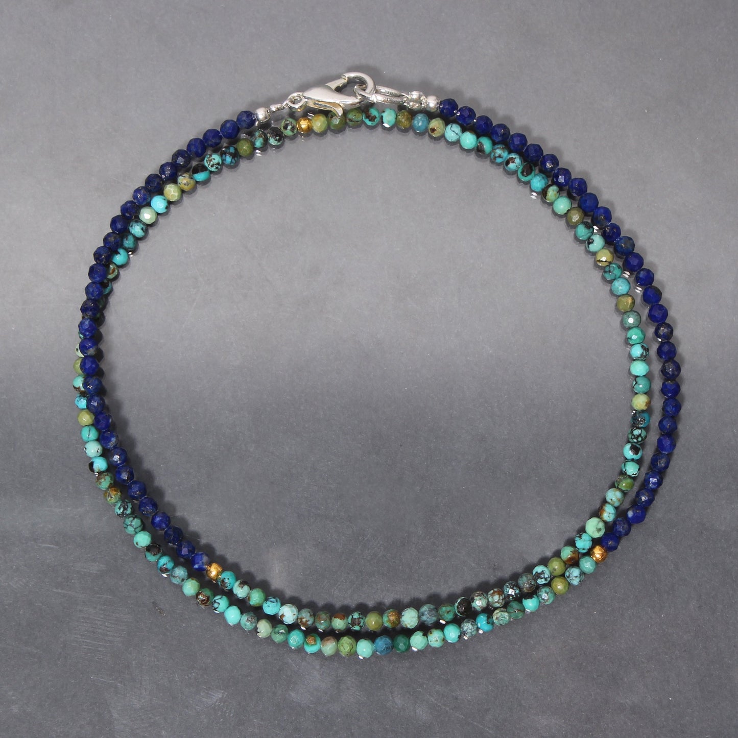 Natural Turquoise and Lapis Beaded Necklace | Blue Beaded Dainty Necklace