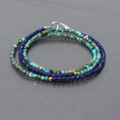 Natural Turquoise and Lapis Beaded Necklace | Blue Beaded Dainty Necklace