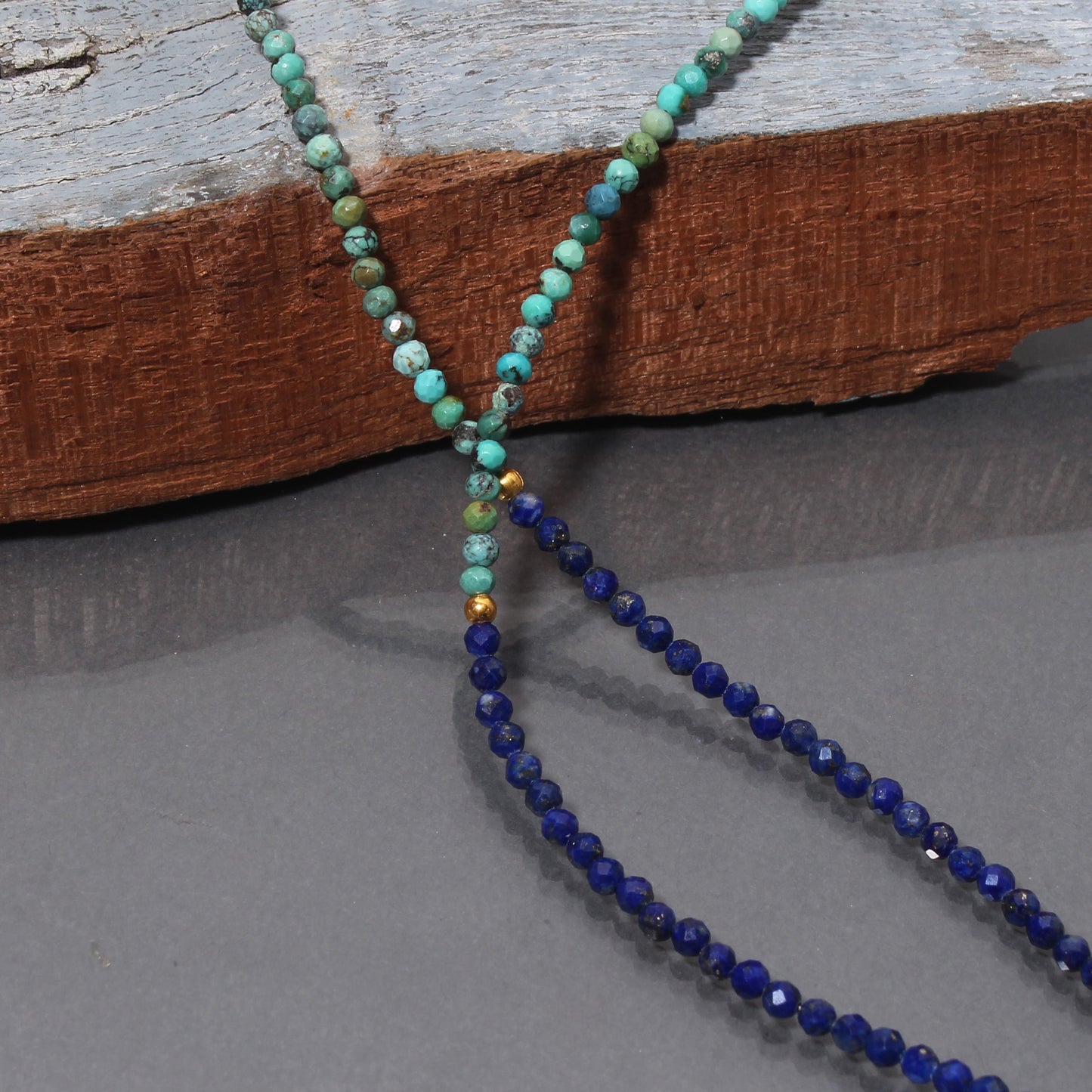 Natural Turquoise and Lapis Beaded Necklace | Blue Beaded Dainty Necklace