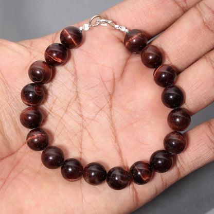 Very Rare Red Tiger's Eye Gemstone Round Beads Bracelet | Dragon's Eye Gemstone Bracelet