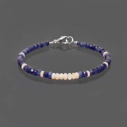 Natural Sapphire and Ethiopian Opal Bracelet: Handcrafted with Premium Quality Gemstone and Silver Lock