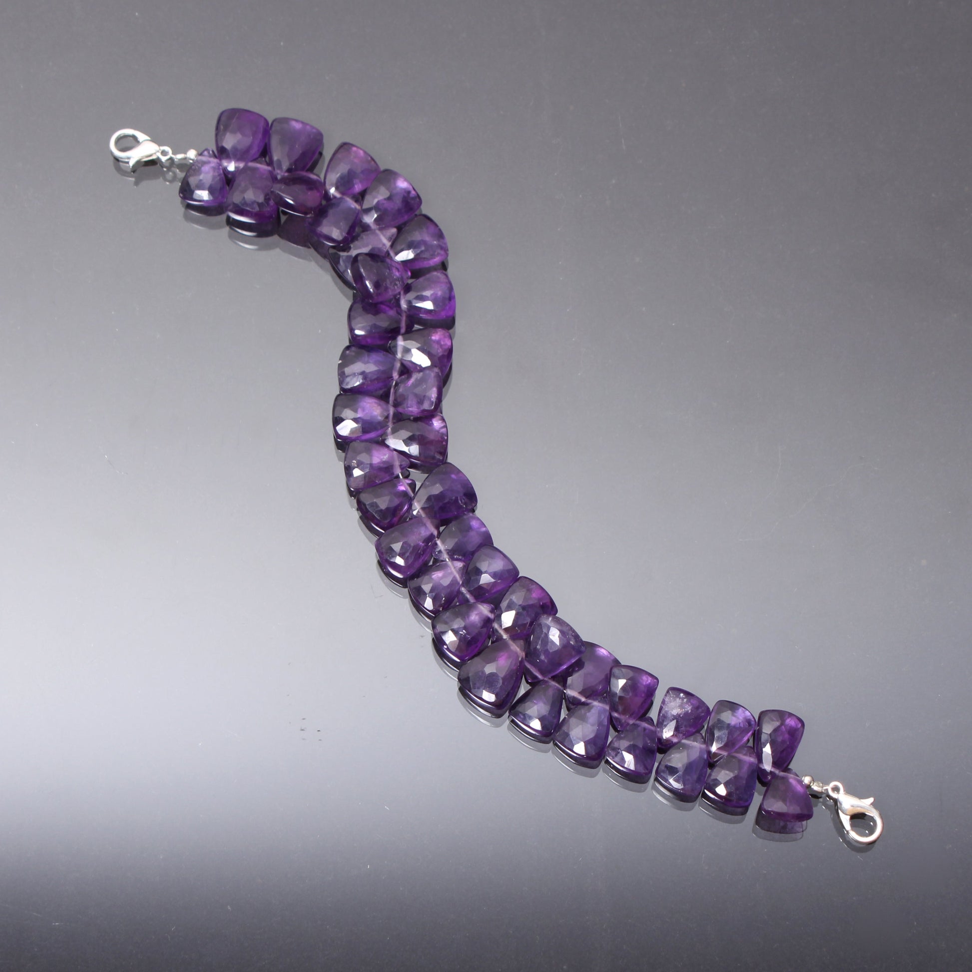 silver lobster lock long fancy shape amethyst beaded bracelet