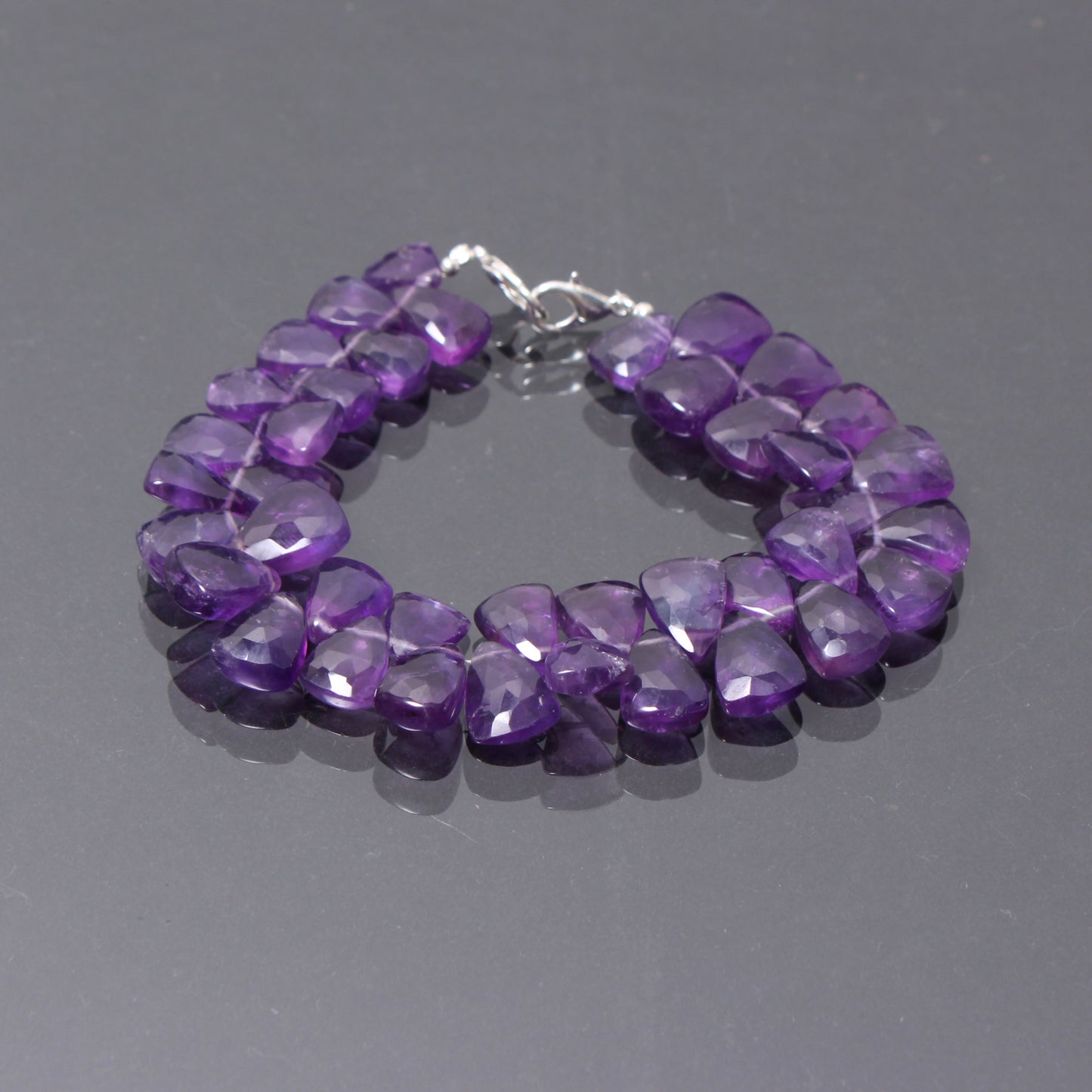 Natural amethyst faceted beaded bracelet with silver lock