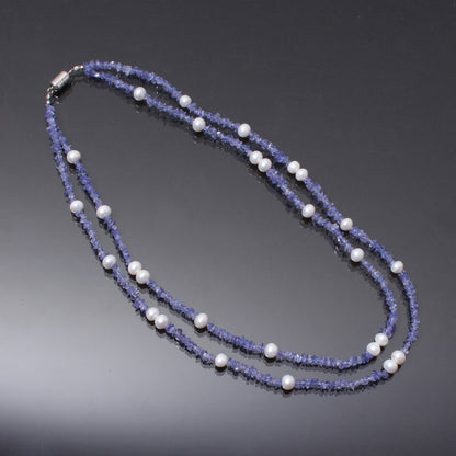 Unique And Luxurious Tanzanite and Pearl Beaded Necklace