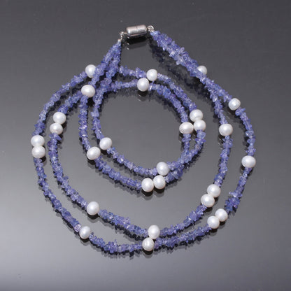 Unique And Luxurious Tanzanite and Pearl Beaded Necklace