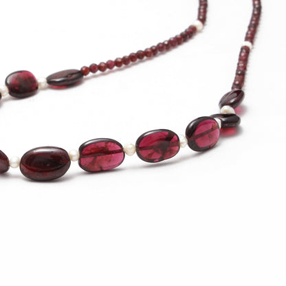 Exclusive Red Garnet Round and Oval Beaded Designer Necklace