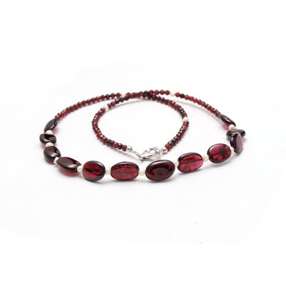 Exclusive Red Garnet Round and Oval Beaded Designer Necklace