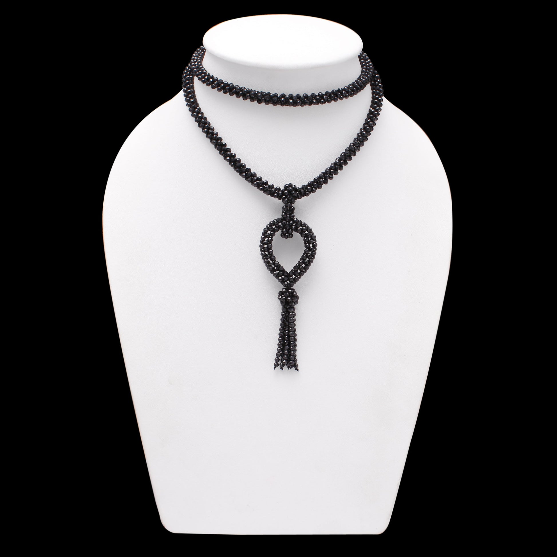 Black spinel round beaded layered necklace