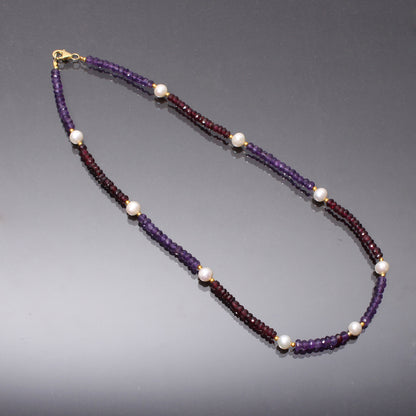 Amethyst and Garnet Beaded Necklace