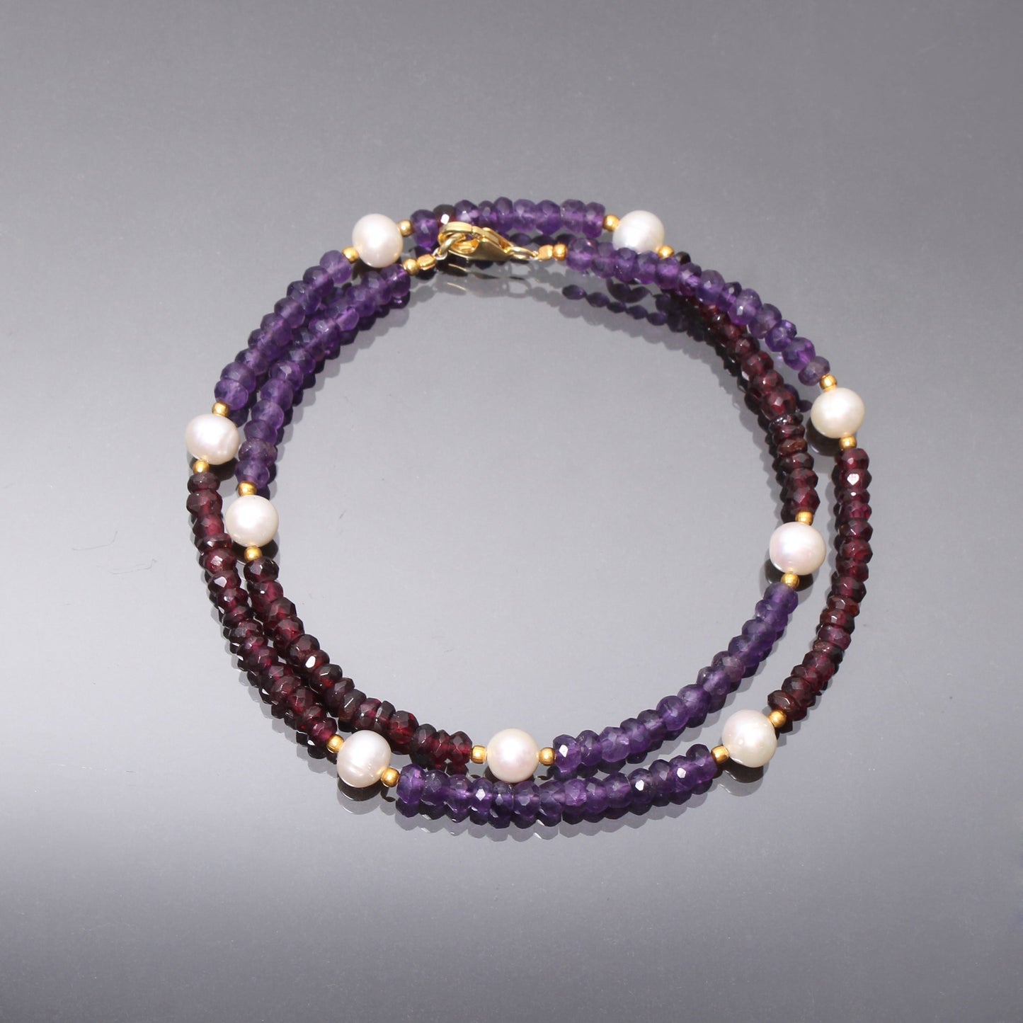 Amethyst and Garnet Beaded Necklace