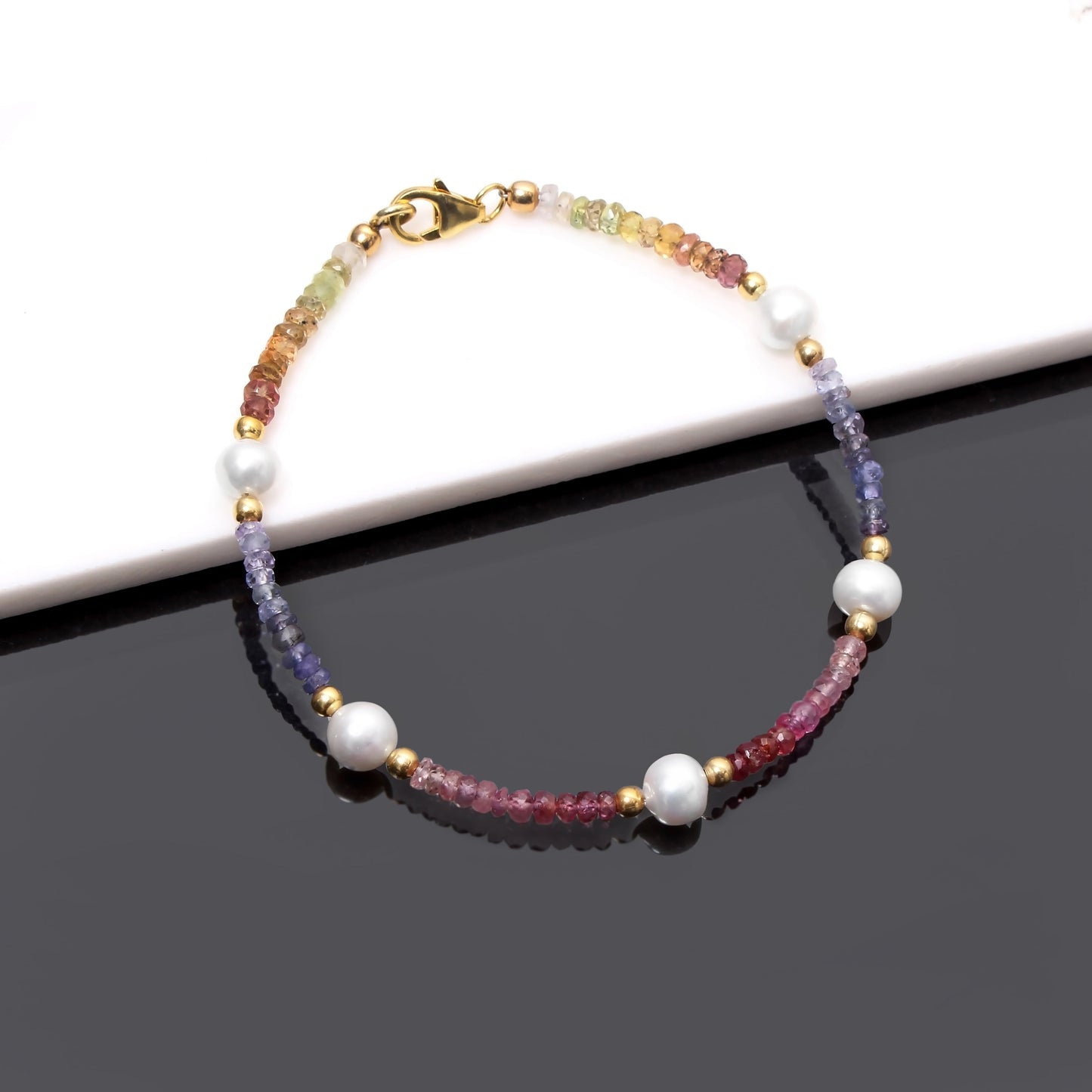 Multi-Sapphire and Pearl Bracelet in 925 Sterling Silver | Handcrafted with Love