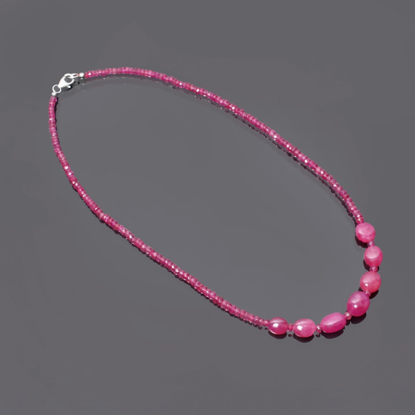 Unique Ruby Gemstone Necklace with Oval and Rondelle Beads