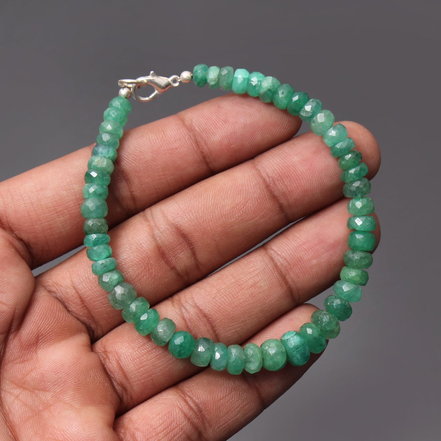 Natural Emerald Beaded Bracelet, Emerald Faceted Rondelle Beads Bracelet, Natural Zambian Emerald Bracelet, Emerald Beaded Jewelry