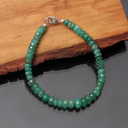 Natural Emerald Beaded Bracelet, Emerald Faceted Rondelle Beads Bracelet, Natural Zambian Emerald Bracelet, Emerald Beaded Jewelry