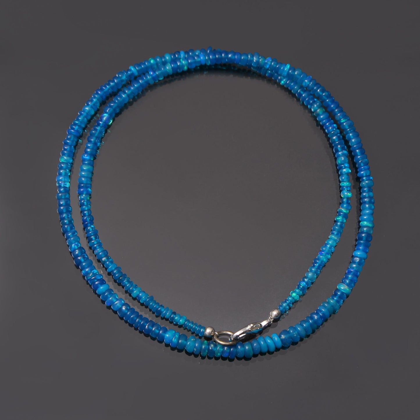 Natural Blue Ethiopian Opal Rondelle Beaded Necklace