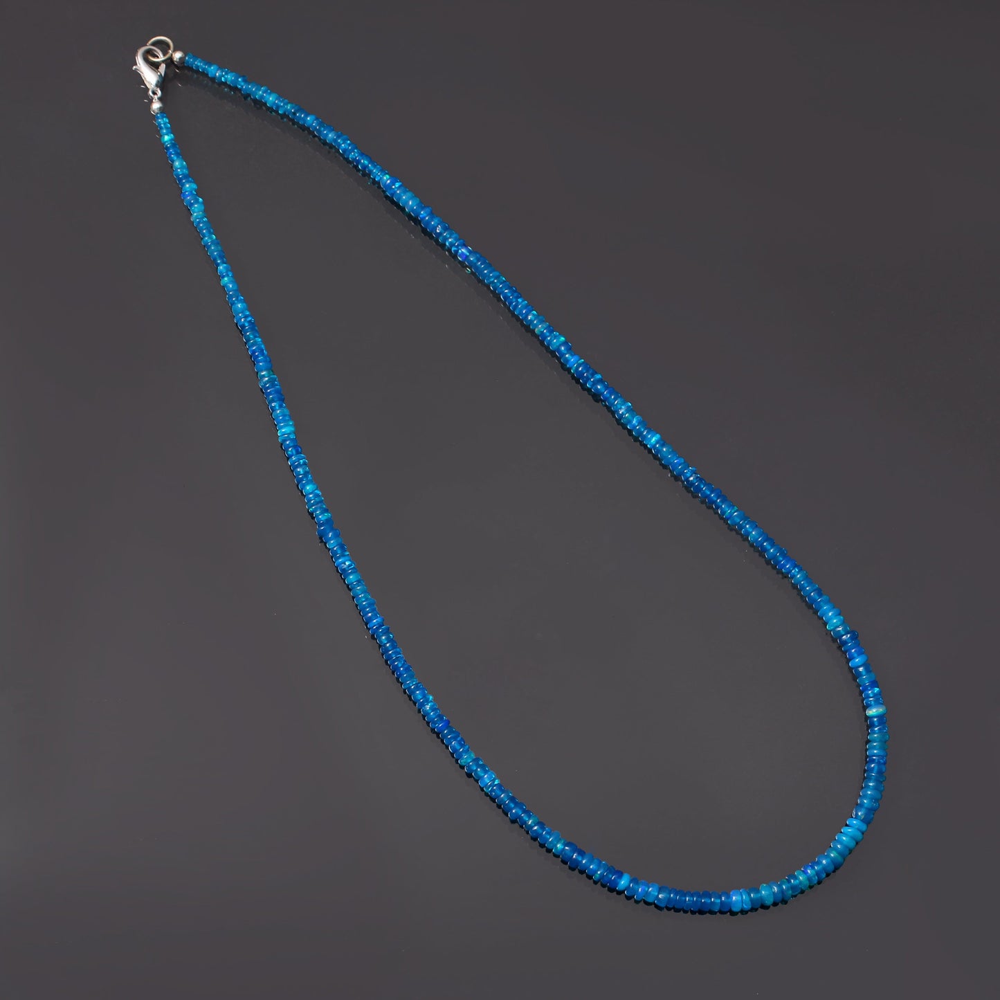 Natural Blue Ethiopian Opal Rondelle Beaded Necklace