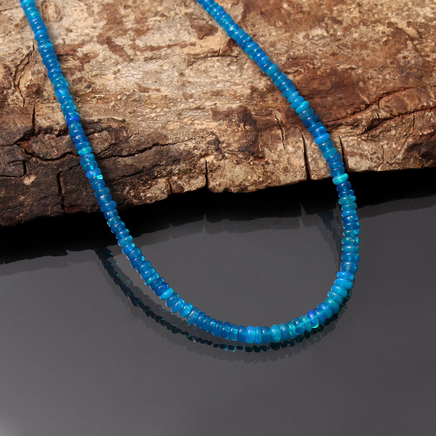 Natural Blue Ethiopian Opal Rondelle Beaded Necklace