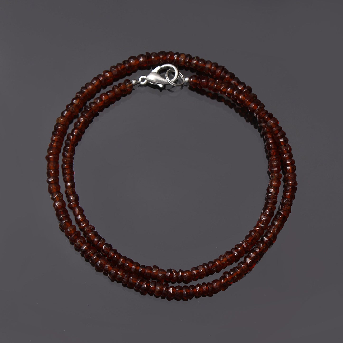 Natural Hessonite Garnet Necklace with Silver Clasp