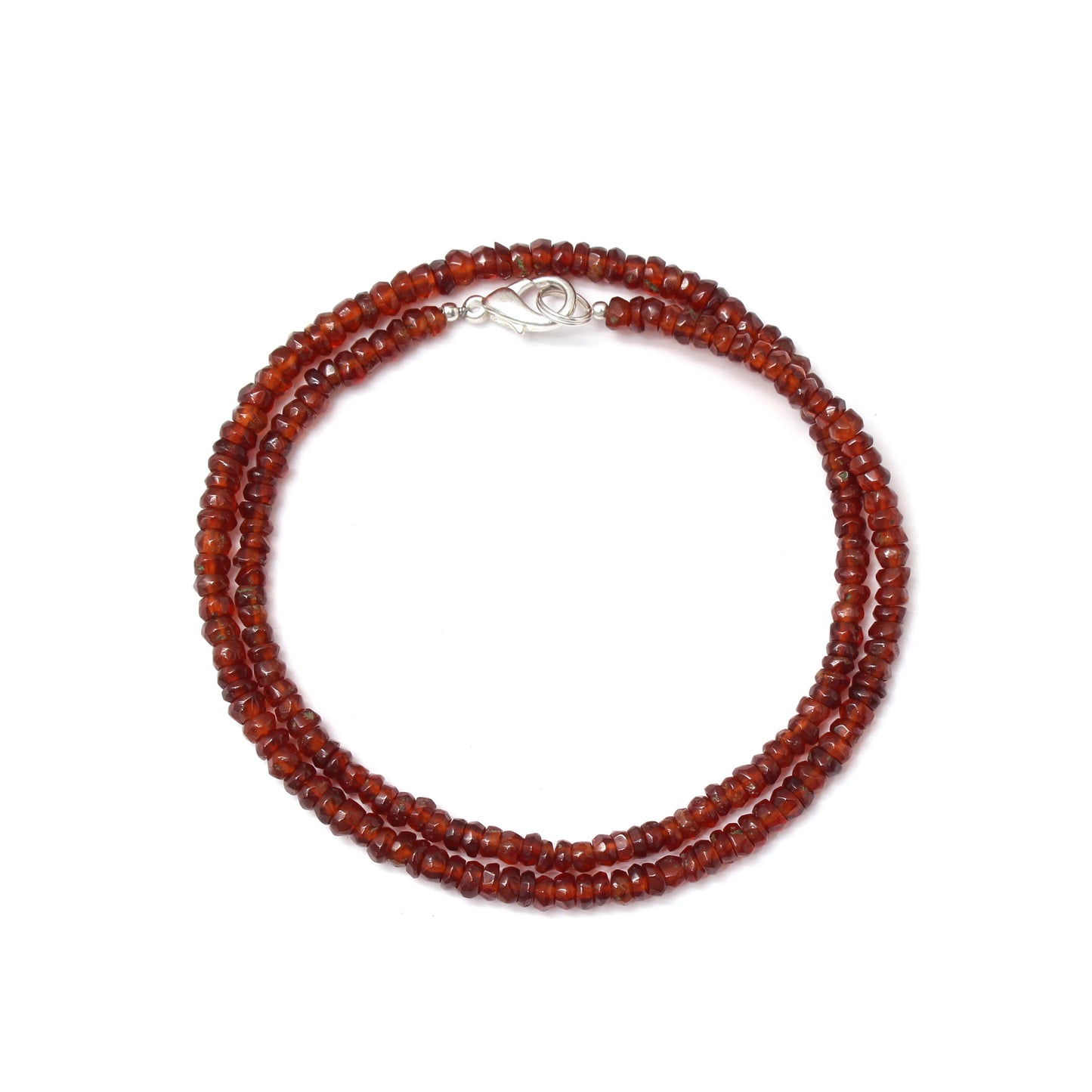 Natural Hessonite Garnet Necklace with Silver Clasp