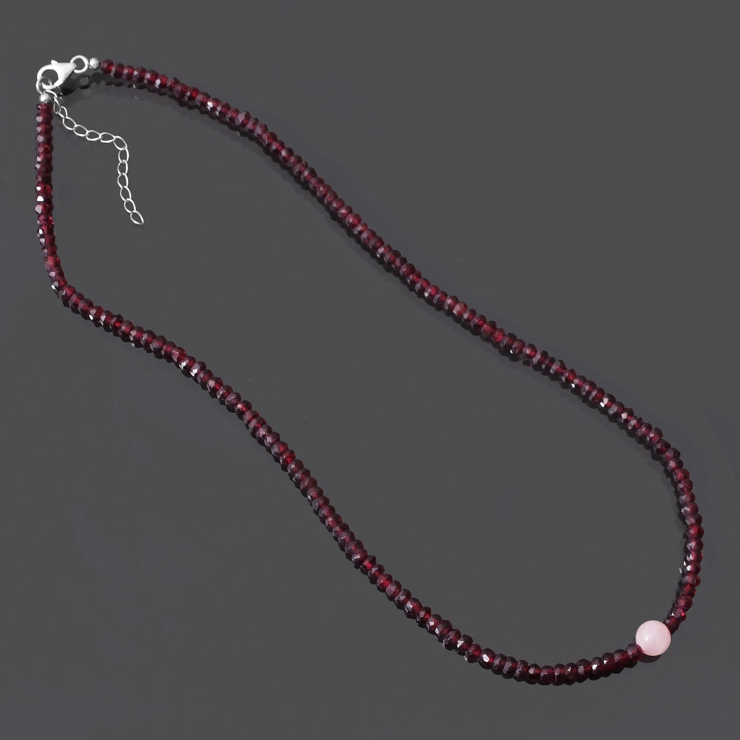 Red Garnet and Rose Quartz Beaded Necklace