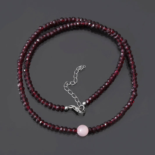 Red Garnet and Rose Quartz Beaded Necklace