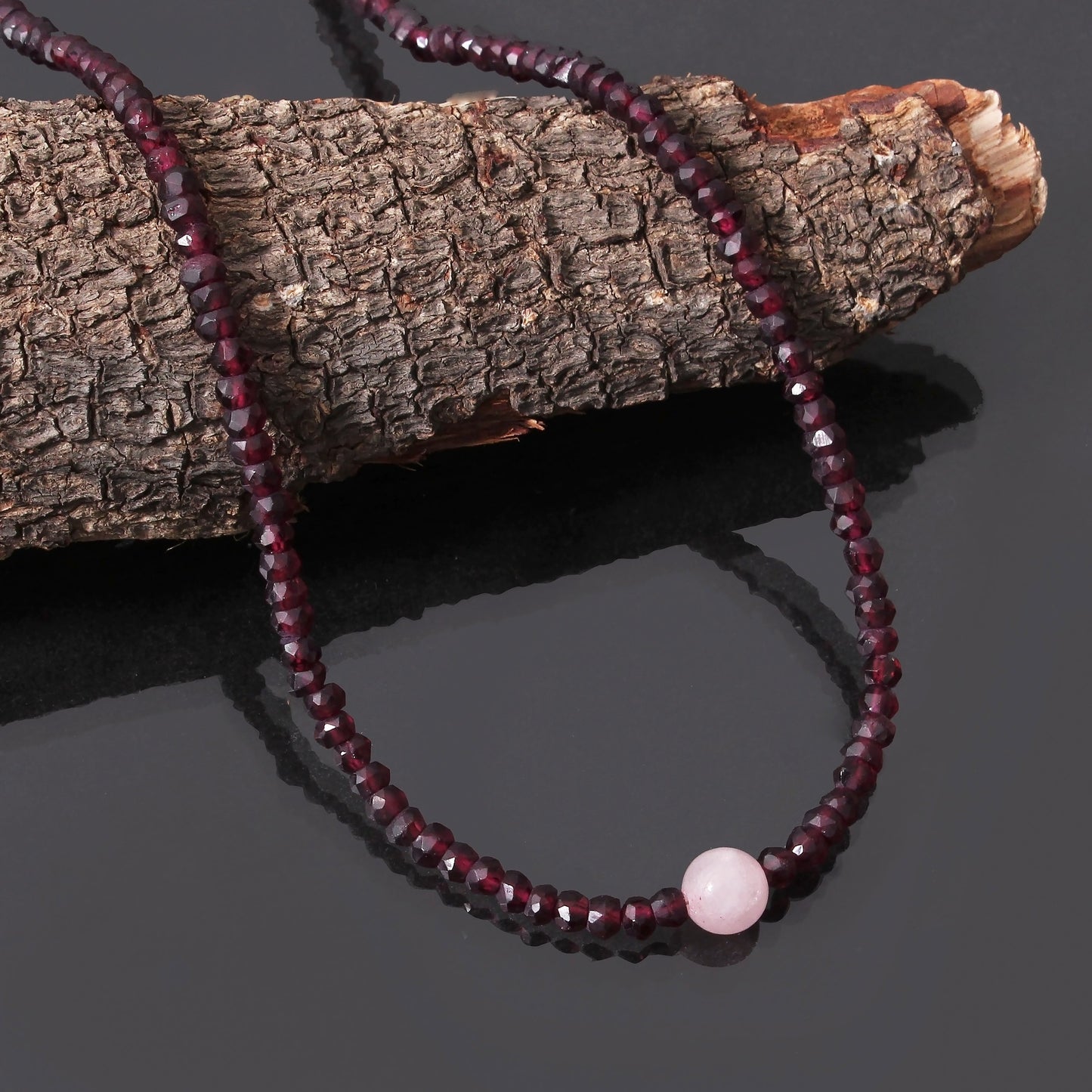 Red Garnet and Rose Quartz Beaded Necklace