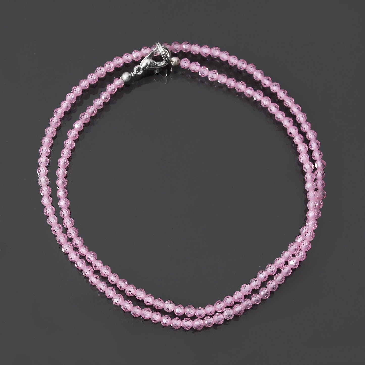 high quality faceted cut pink cubic zircon round beads necklace