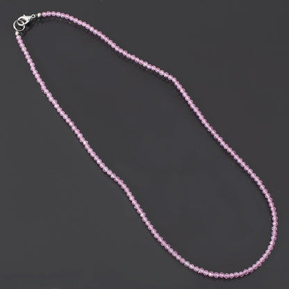 Tiny Pink Zircon Beaded Necklace, 3mm Faceted Round CZ Necklace