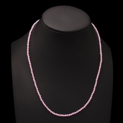 Tiny Pink Zircon Beaded Necklace, 3mm Faceted Round CZ Necklace