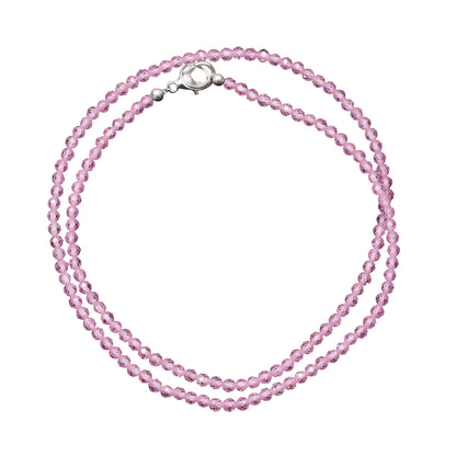 Tiny Pink Zircon Beaded Necklace, 3mm Faceted Round CZ Necklace