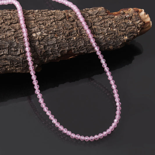 Tiny Pink Zircon Beaded Necklace, 3mm Faceted Round CZ Necklace