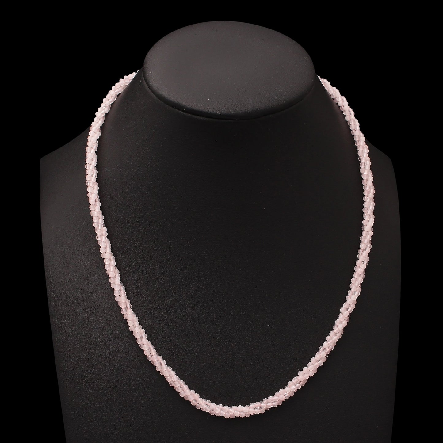 Rose Quartz Tiny Round Beaded Twisted Necklace