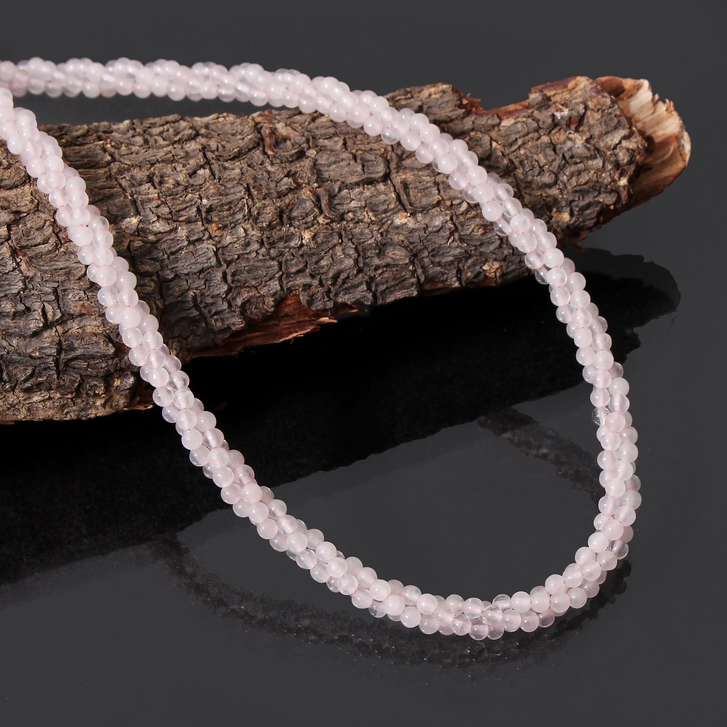 Natural Rose Quartz Twisted Beaded Necklace