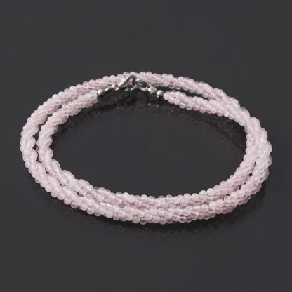 Natural Rose Quartz Twisted Beaded Necklace