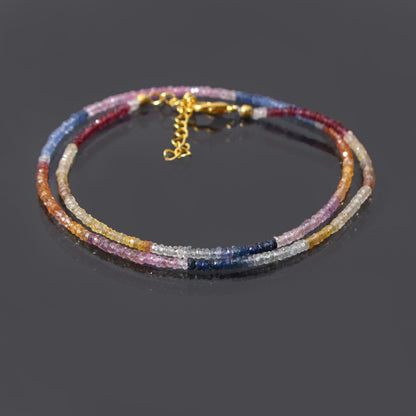 Luxurious Multi Sapphire Necklace with Gold Plated Silver Lobster Lock