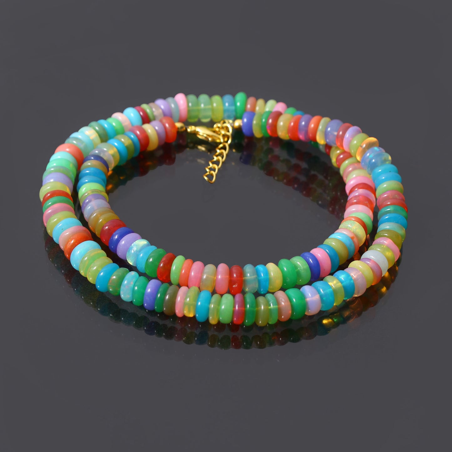 Rainbow Designer Candy Opal Gem Stone Necklace - Multi Color Beads Necklace Has Silver Clasp