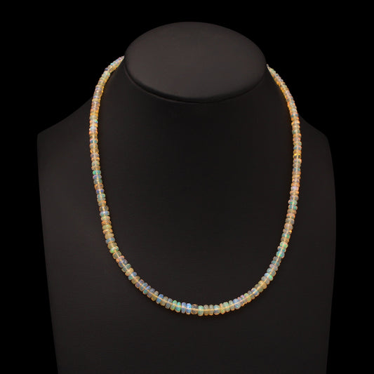 ethiopian opal faceted beads necklace with silver lock on dummy