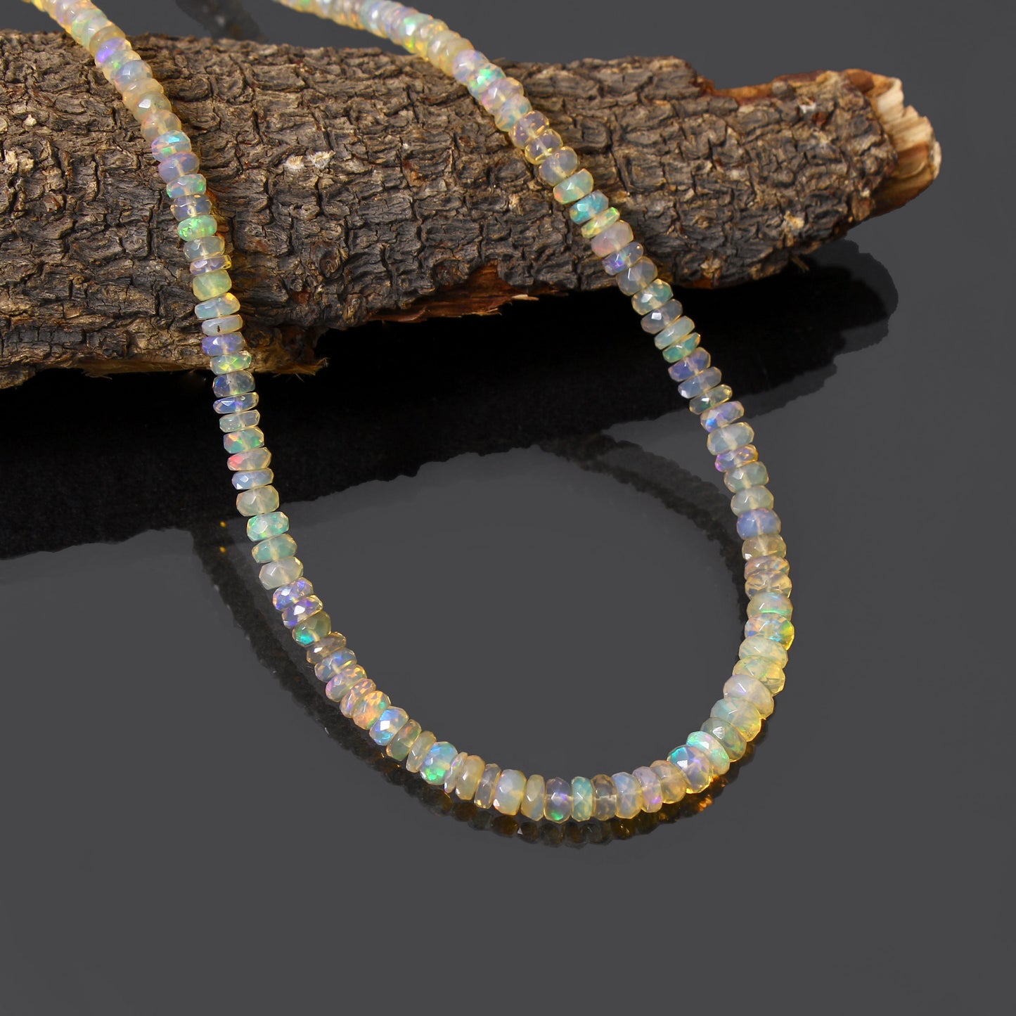 Natural Multi Fire Ethiopian Opal Royal Look Necklace | Faceted Cut Ethiopian Rondelle Necklace