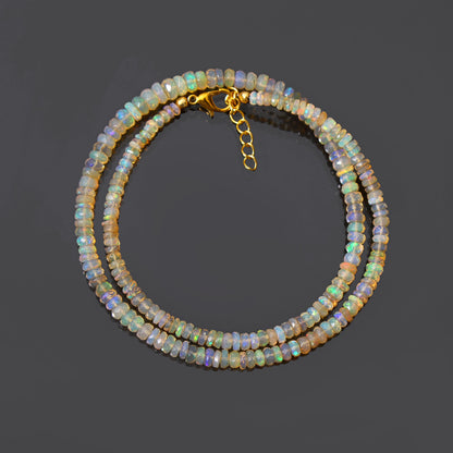 Natural Multi Fire Ethiopian Opal Royal Look Necklace | Faceted Cut Ethiopian Rondelle Necklace