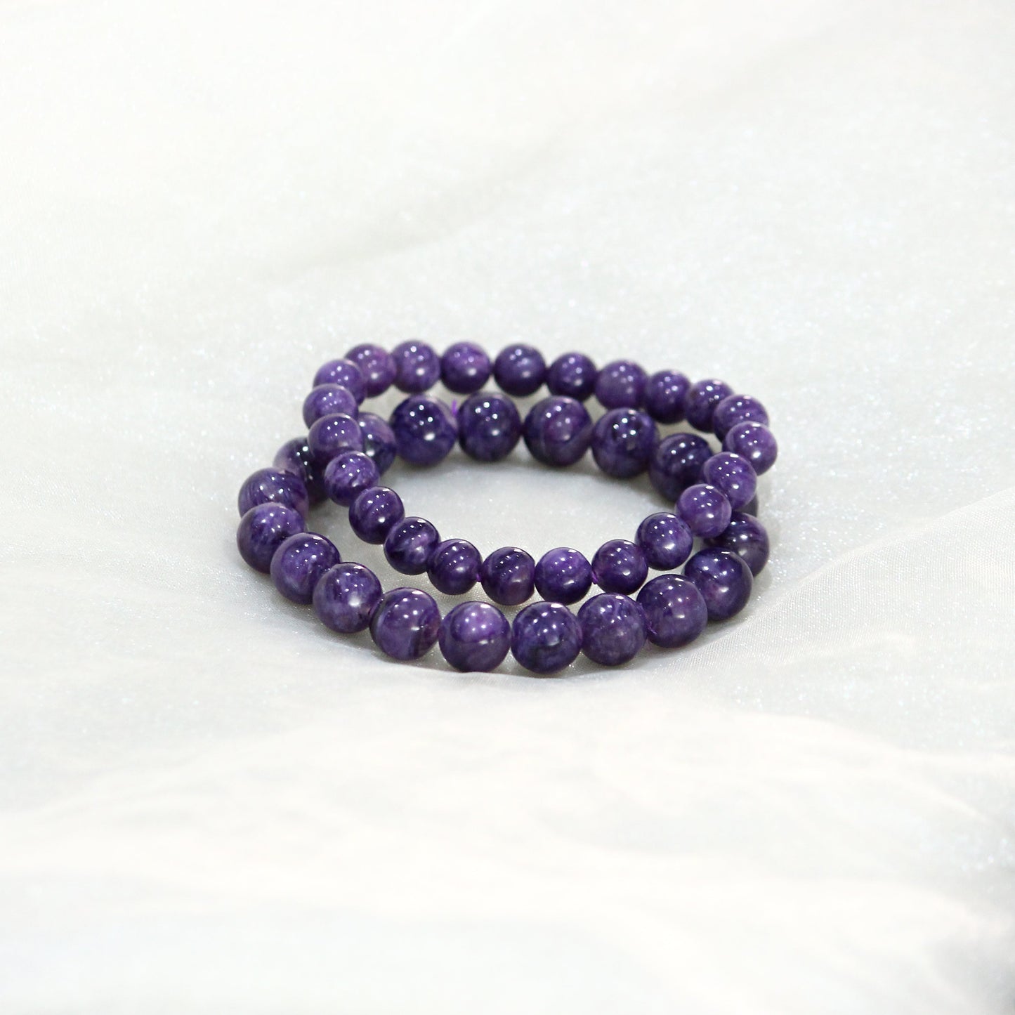 Natural Charoite Smooth Round Beads Stretchable Bracelet