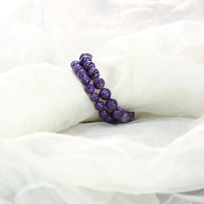 Natural Charoite Smooth Round Beads Stretchable Bracelet